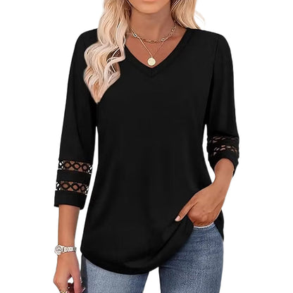 2026 New Womens 3/4 Length Sleeve Tops Trendy V Neck T Shirts