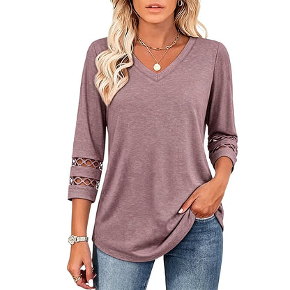 2026 New Womens 3/4 Length Sleeve Tops Trendy V Neck T Shirts