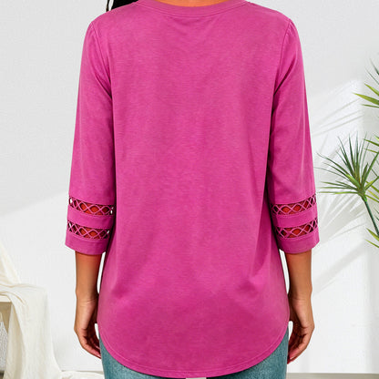 2026 New Womens 3/4 Length Sleeve Tops Trendy V Neck T Shirts