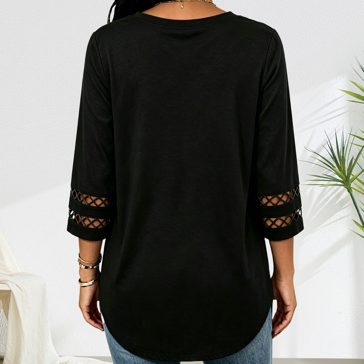 2026 New Womens 3/4 Length Sleeve Tops Trendy V Neck T Shirts