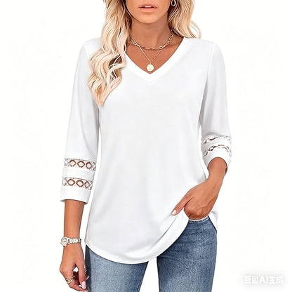 2026 New Womens 3/4 Length Sleeve Tops Trendy V Neck T Shirts