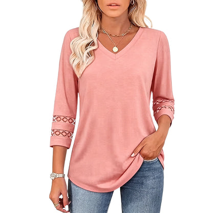 2026 New Womens 3/4 Length Sleeve Tops Trendy V Neck T Shirts
