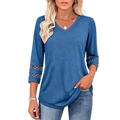 2026 New Womens 3/4 Length Sleeve Tops Trendy V Neck T Shirts