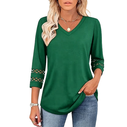 2026 New Womens 3/4 Length Sleeve Tops Trendy V Neck T Shirts